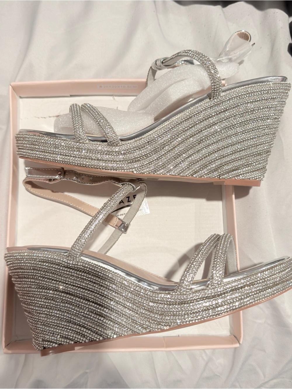 Glaze Silver Rhinestone Wedge Sandals - Picture 3 of 7